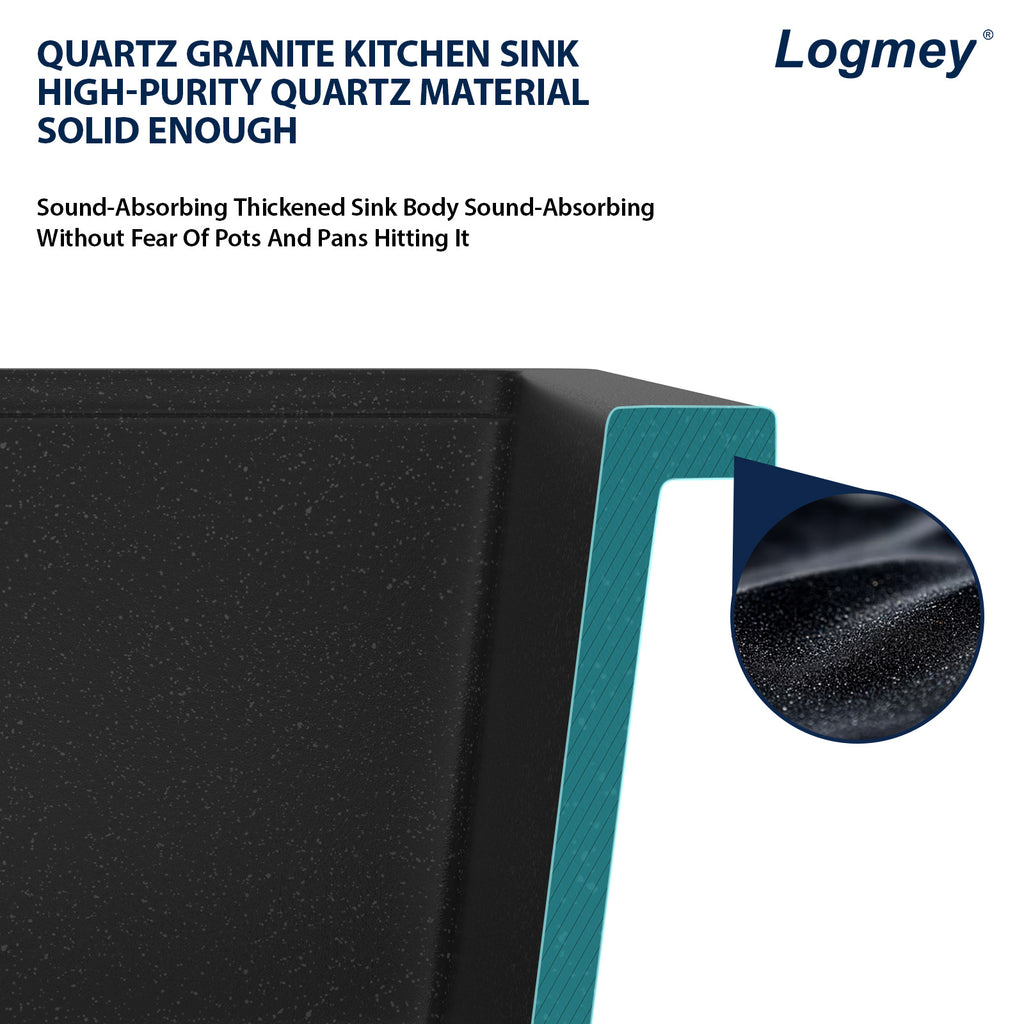 Logmey 33x19 Seamless Undermount Black Quartz Kitchen Sink Combo