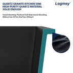 Logmey 33x19 Seamless Undermount Black Quartz Kitchen Sink Combo