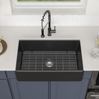 Logmey 33"L x 20"W Farmhouse Kitchen Sink - Apron Front Single Bowl - Matte Black & White Fireclay Ceramic Sink