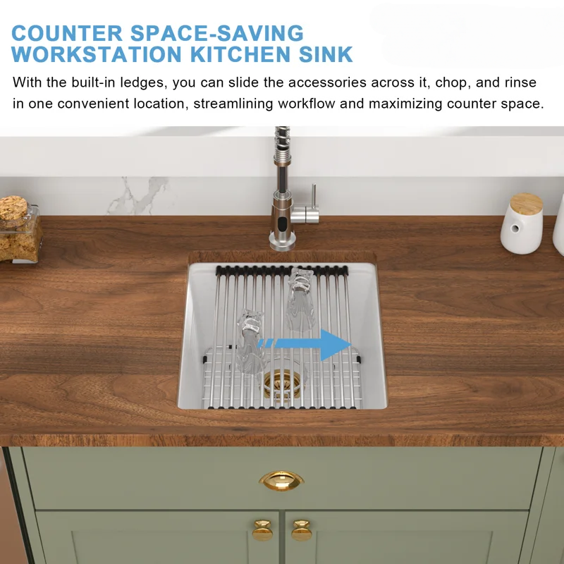 Logmey 17" Undermount Quartz Workstation Kitchen Sink - White