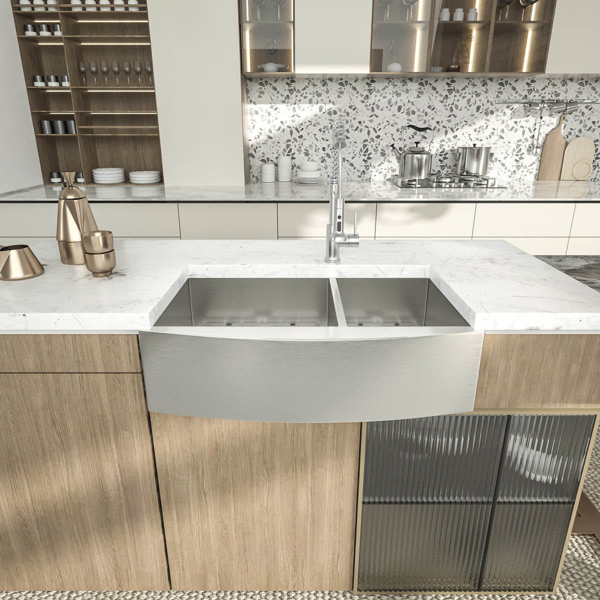 Logmey 36''x 20'' Apron Front Farmhouse Double Bowl Kitchen Sink