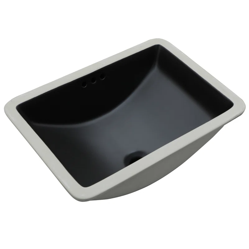 Logmey 21" Matte Black Undermount Bathroom Sink Rectangular Porcelain Lavatory Sink