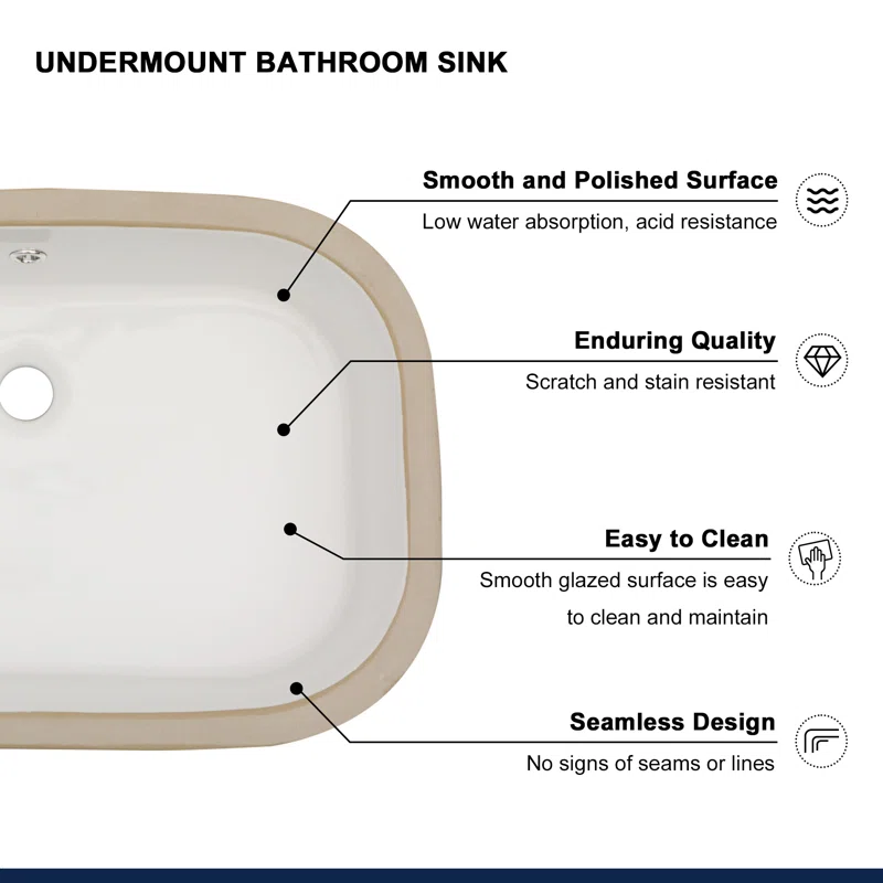 Logmey 22" Undermount Rectangular Bathroom Sink with Overflow