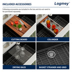 Logmey 33x19 Seamless Undermount Black Quartz Kitchen Sink Combo