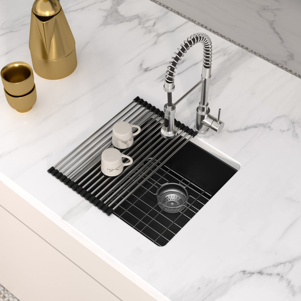 Logmey 17'' x 17'' Undermount Quartz Composite Bar Prep Sink Black
