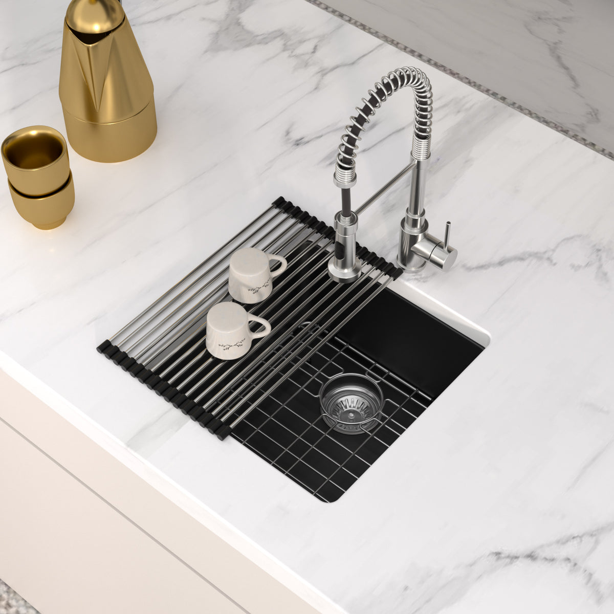 Logmey 17'' x 17'' Undermount Quartz Composite Bar Prep Sink Black
