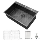 Logmey 30" x 22" Drop-in Kitchen Sink - Gunmetal Black Stainless Steel Single Bowl Topmount Sink