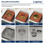 Logmey 45'' Kitchen Sink - Drop-In Single Bowl R10 Round Corner - Silver Stainless Steel Workstation with Premium Mahogany Accessories