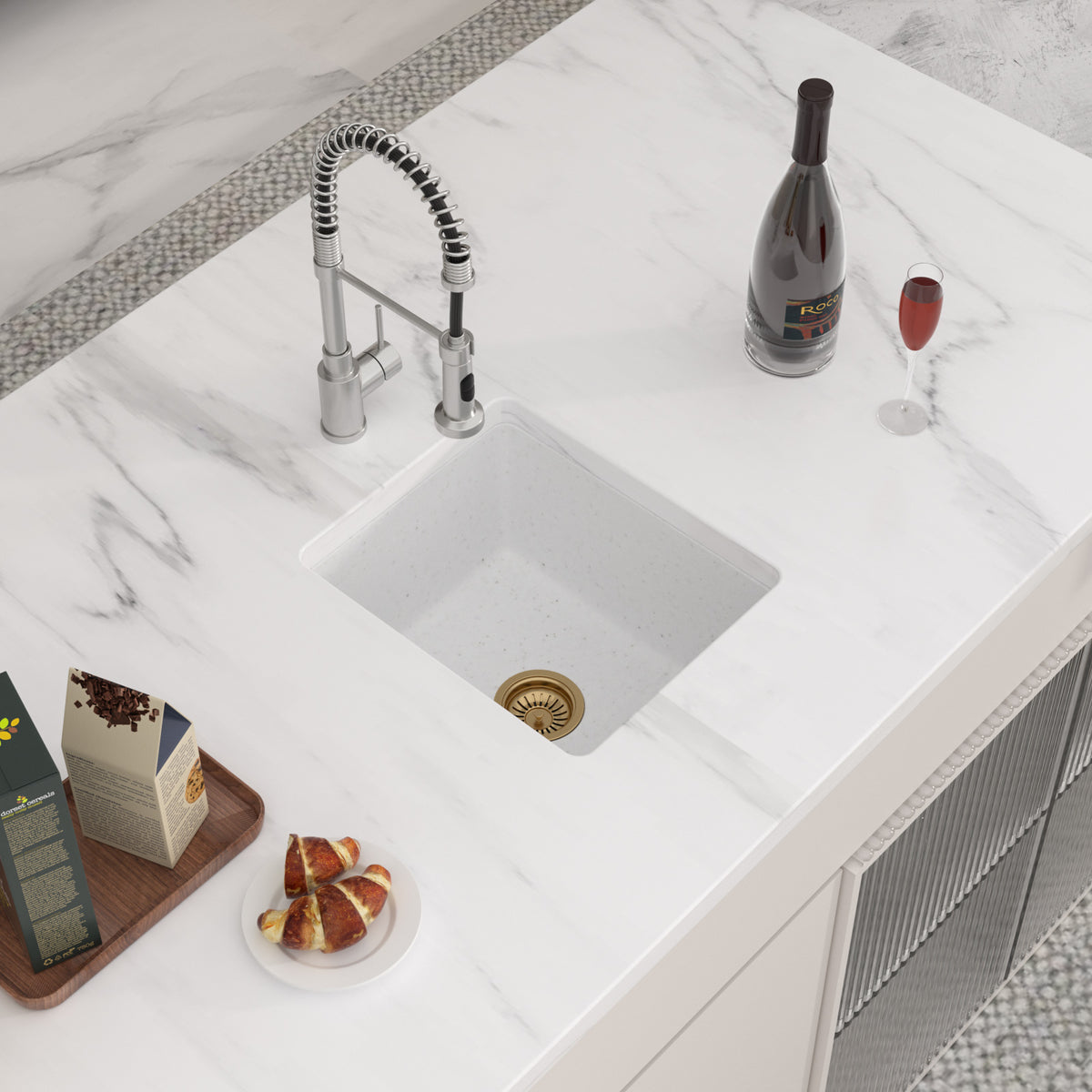 Logmey 15'' x 18'' Undermount Quartz Composite Bar Prep Sink