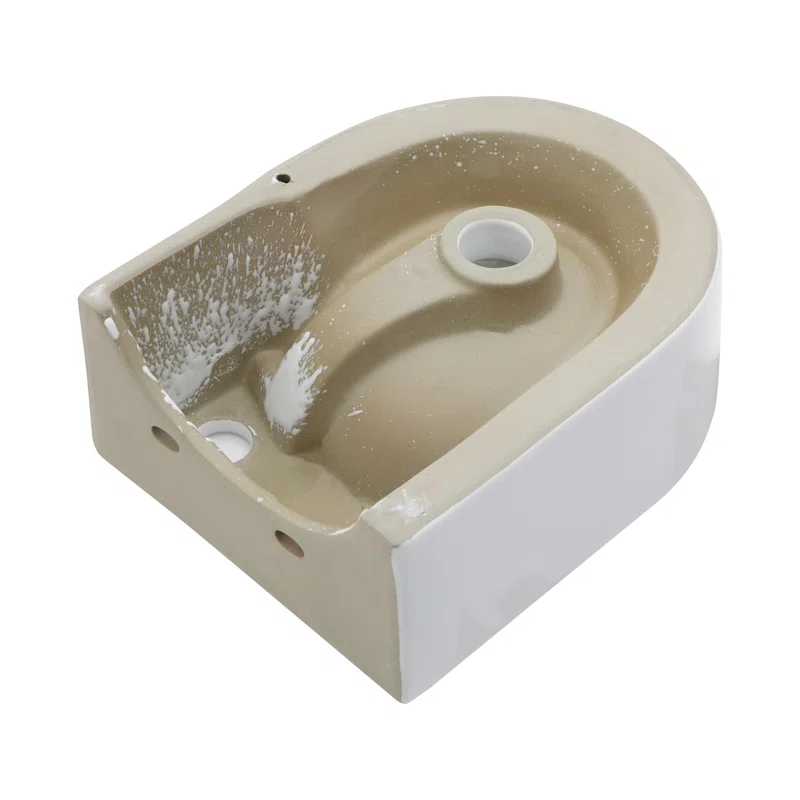 Logmey 10" x 13" Wall Mounted Bathroom Sink - Compact White Ceramic Circular Wall Hung Basin with Faucet Hole