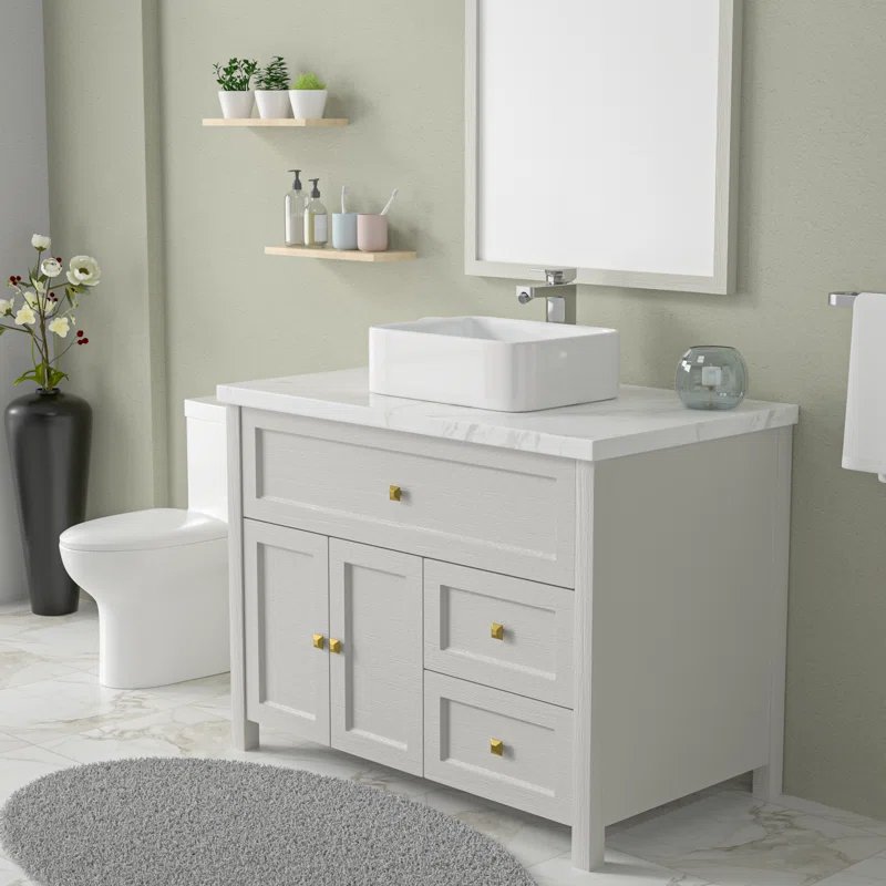 Logmey 19''x15'' Bathroom Sink - Rectangular Above Counter Vessel Single Bowl - White Porcelain Ceramic