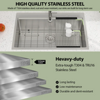 Logmey 30'' x 22''Drop-In Workstation Kitchen Sink - 16 Gauge SUS304 Stainless Steel Single Bowl Topmount Basin with Accessories