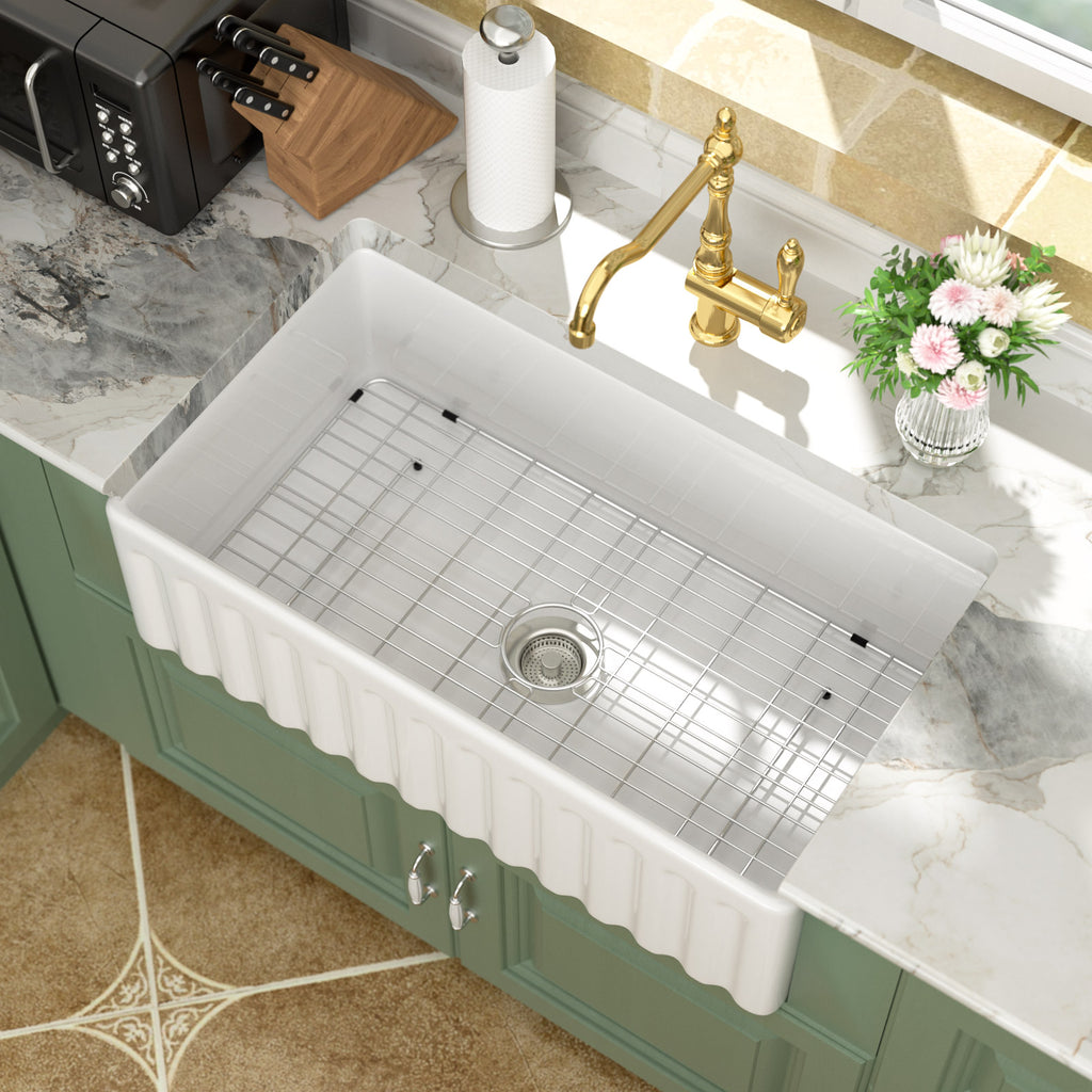 Logmey 33''x 18'' White Fireclay Farmhouse Kitchen Sink