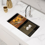 Logmey 33 Inch Black Granite Composite Kitchen Sink Workstation with Brushed Gold Accessories