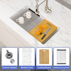 Logmey 33 Inch White Granite Composite Kitchen Sink Workstation