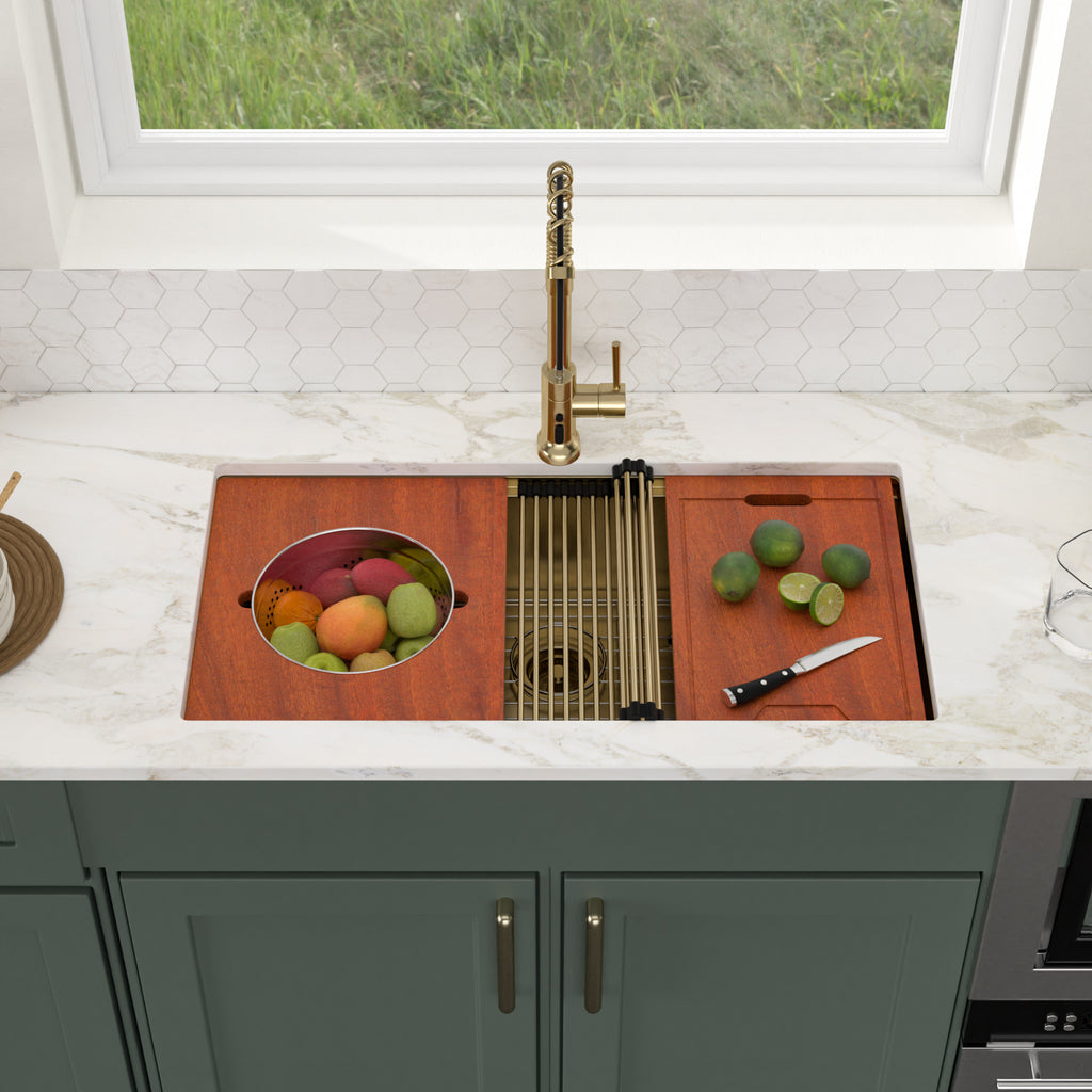 Logmey 36'' x 19'' Undermount Workstation Kitchen Sink