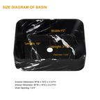 Logmey 19" x 15" Rectangular Bathroom Vessel Sink - Black Marble Vein Ceramic Above-Counter Vanity Basin