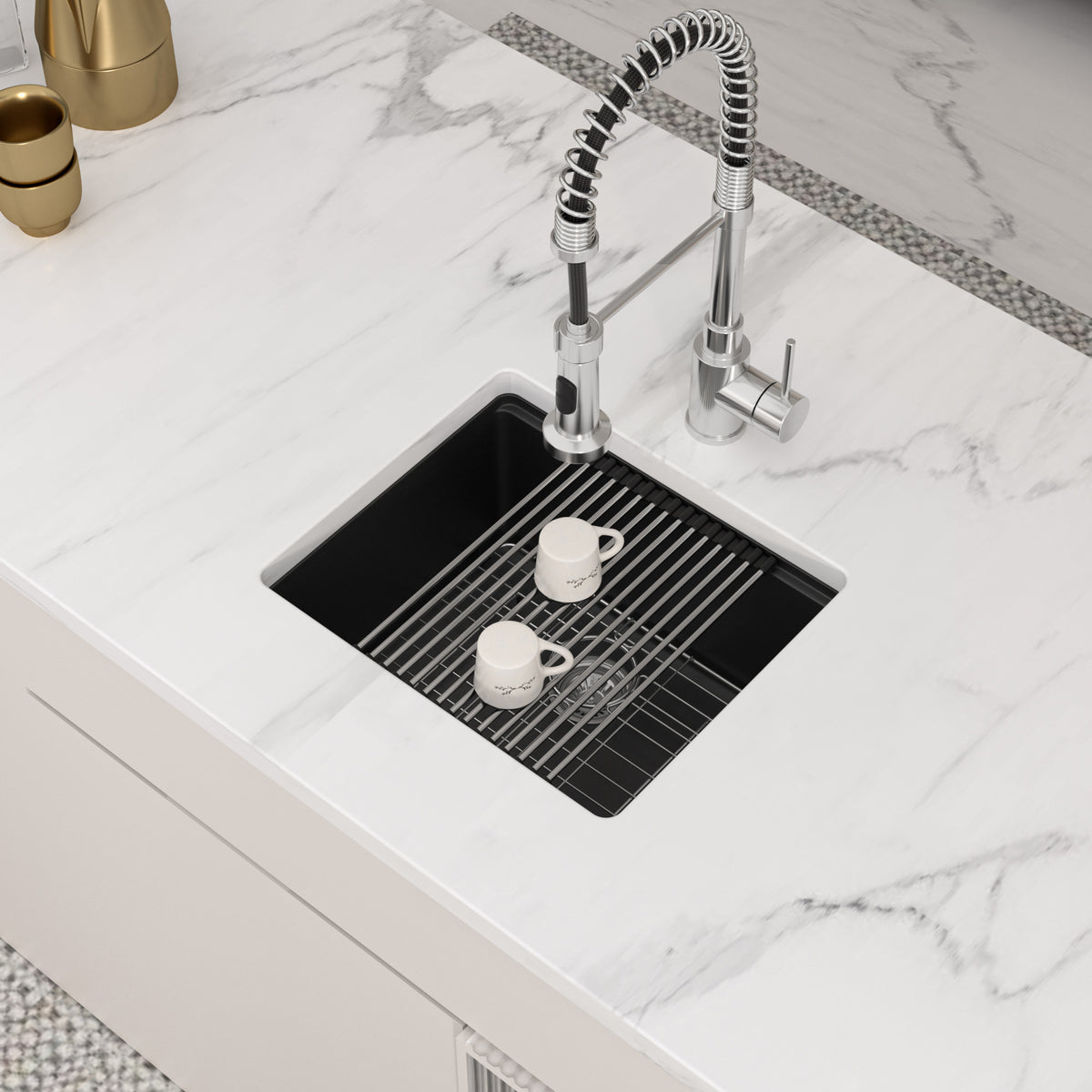 Logmey 21 Inch Black Granite Composite Undermount Sink Workstation