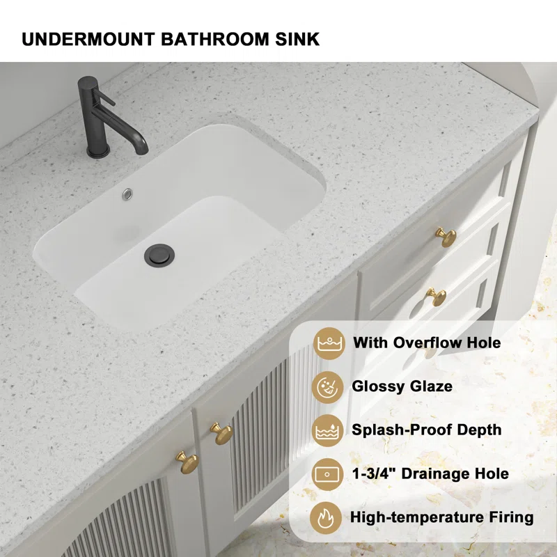 Logmey 22" Undermount Rectangular Bathroom Sink with Overflow