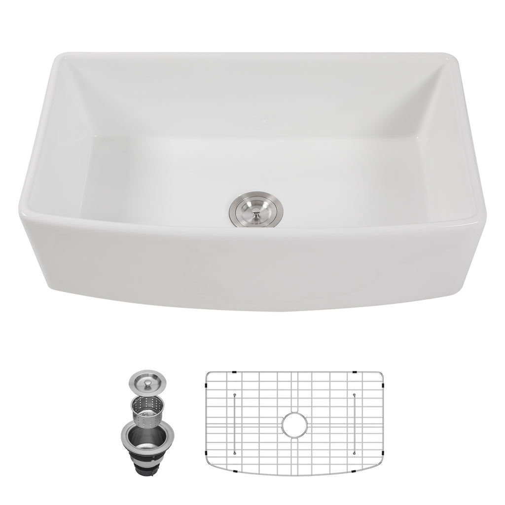 Logmey 33"  x 19"  Single Basin Farmhouse Apron Kitchen Sink White Ceramic