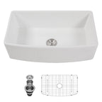 Logmey 33"  x 19"  Single Basin Farmhouse Apron Kitchen Sink White Ceramic