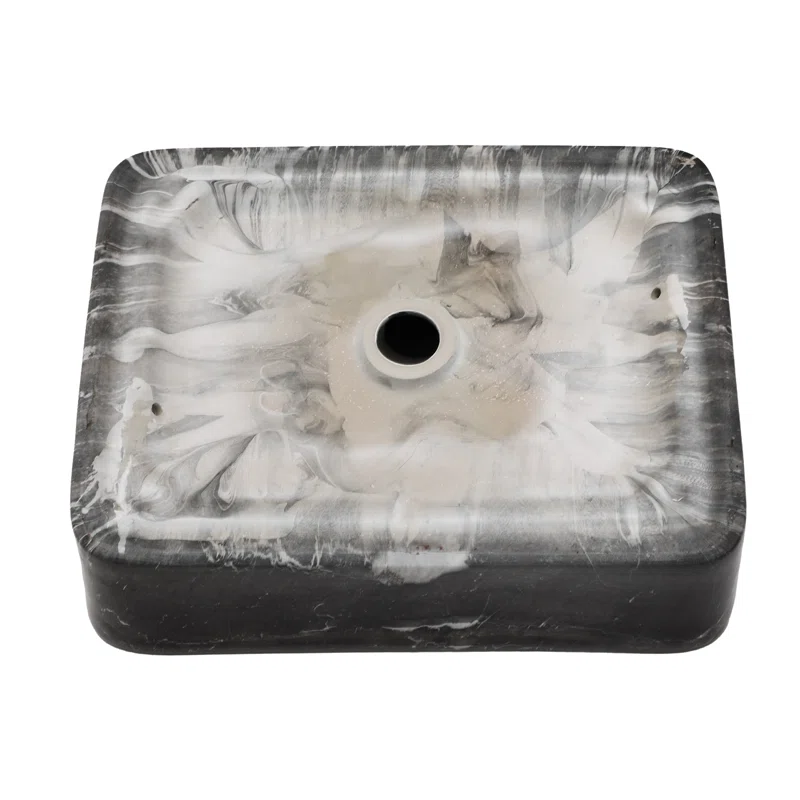 Logmey 19" x 15" Rectangular Bathroom Vessel Sink - Black Marble Vein Ceramic Above-Counter Vanity Basin