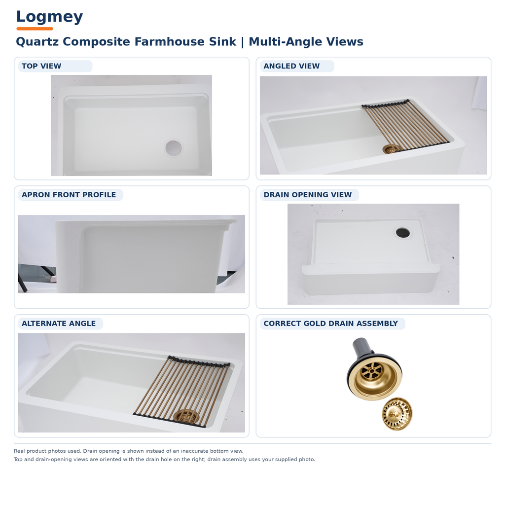 Logmey 33'' x 21''White Quartz Composite Farmhouse Workstation Kitchen Sink
