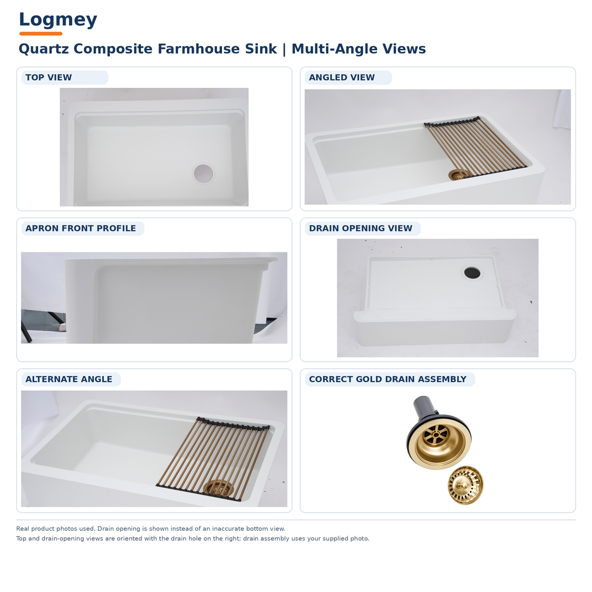 Logmey 33'' x 21''White Quartz Composite Farmhouse Workstation Kitchen Sink
