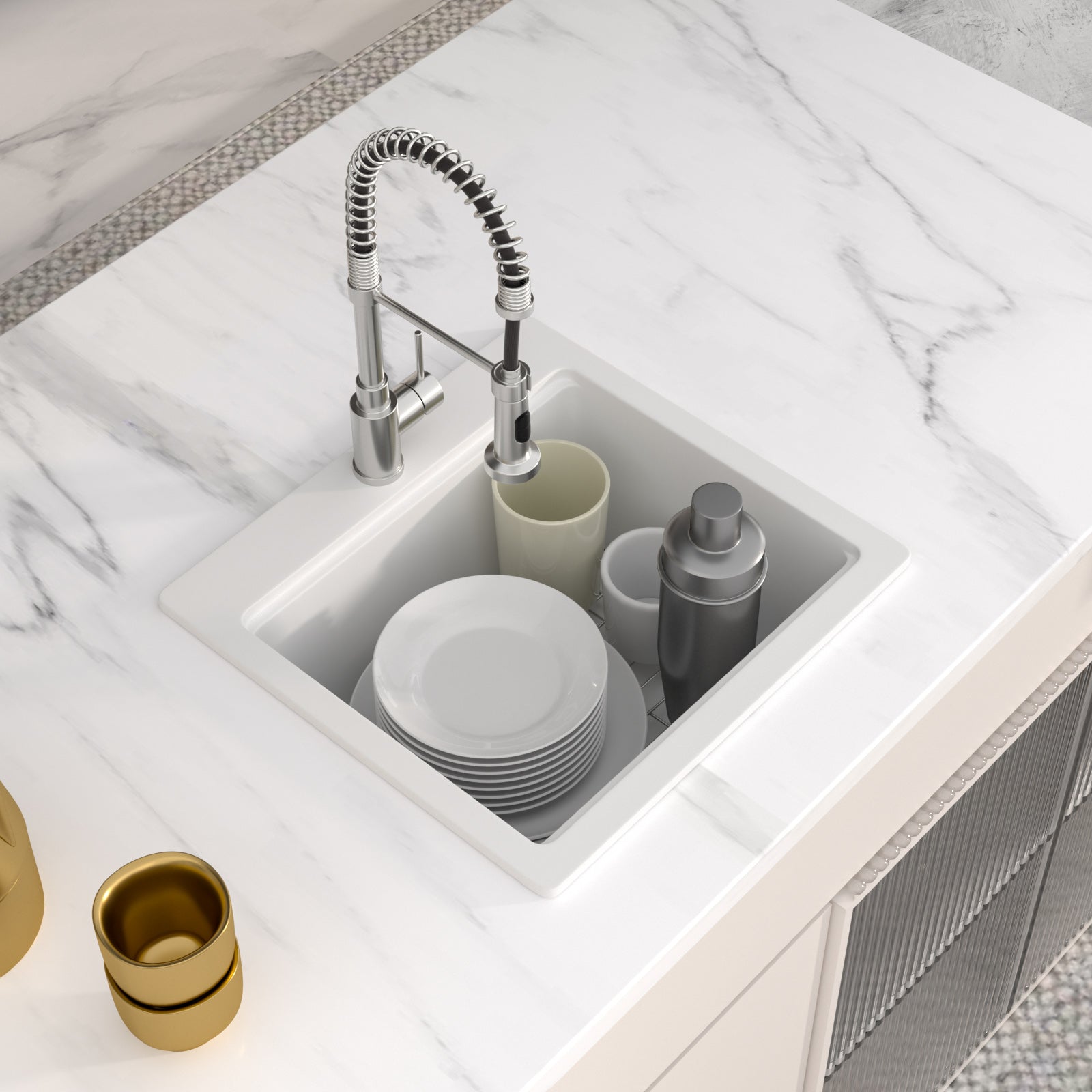 Logmey 21'' x 19'' Drop-In Quartz Composite Workstation Kitchen Bar Sink