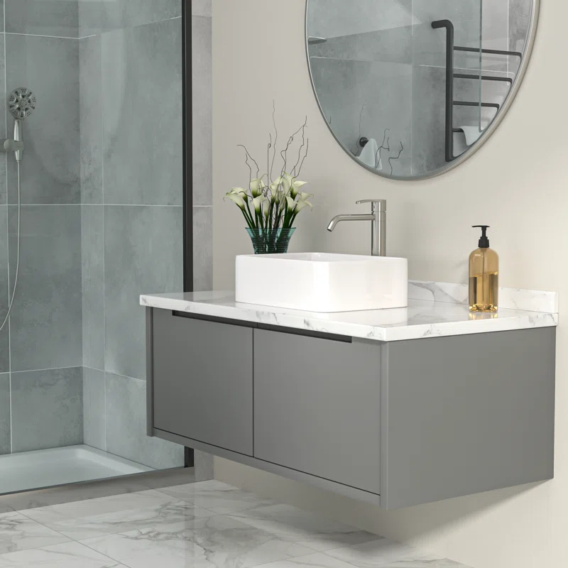 Logmey 19''x15'' Bathroom Sink - Rectangular Above Counter Vessel Single Bowl - White Porcelain Ceramic