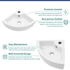 Logmey 18" Corner Wall Mounted Sink - White Floating Triangle Ceramic Basin