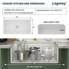 Logmey 33''x 18'' White Fireclay Farmhouse Kitchen Sink