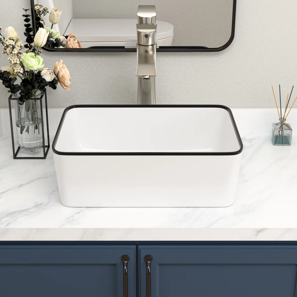 Logmey 16" x 12" Rectangular Bathroom Vessel Sink - Ceramic Above-Counter Vanity Art Basin