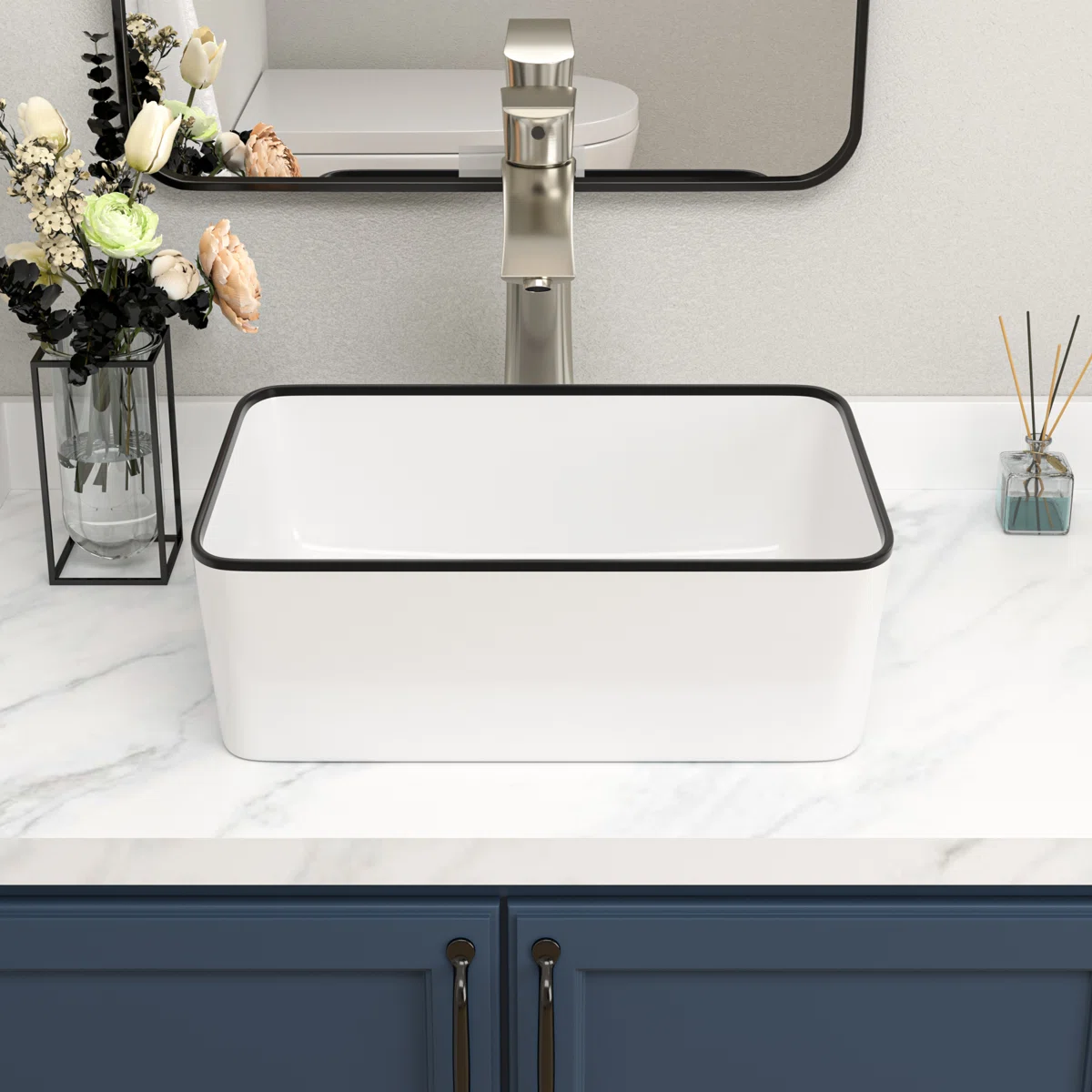 Logmey 16" x 12" Rectangular Bathroom Vessel Sink - Ceramic Above-Counter Vanity Art Basin