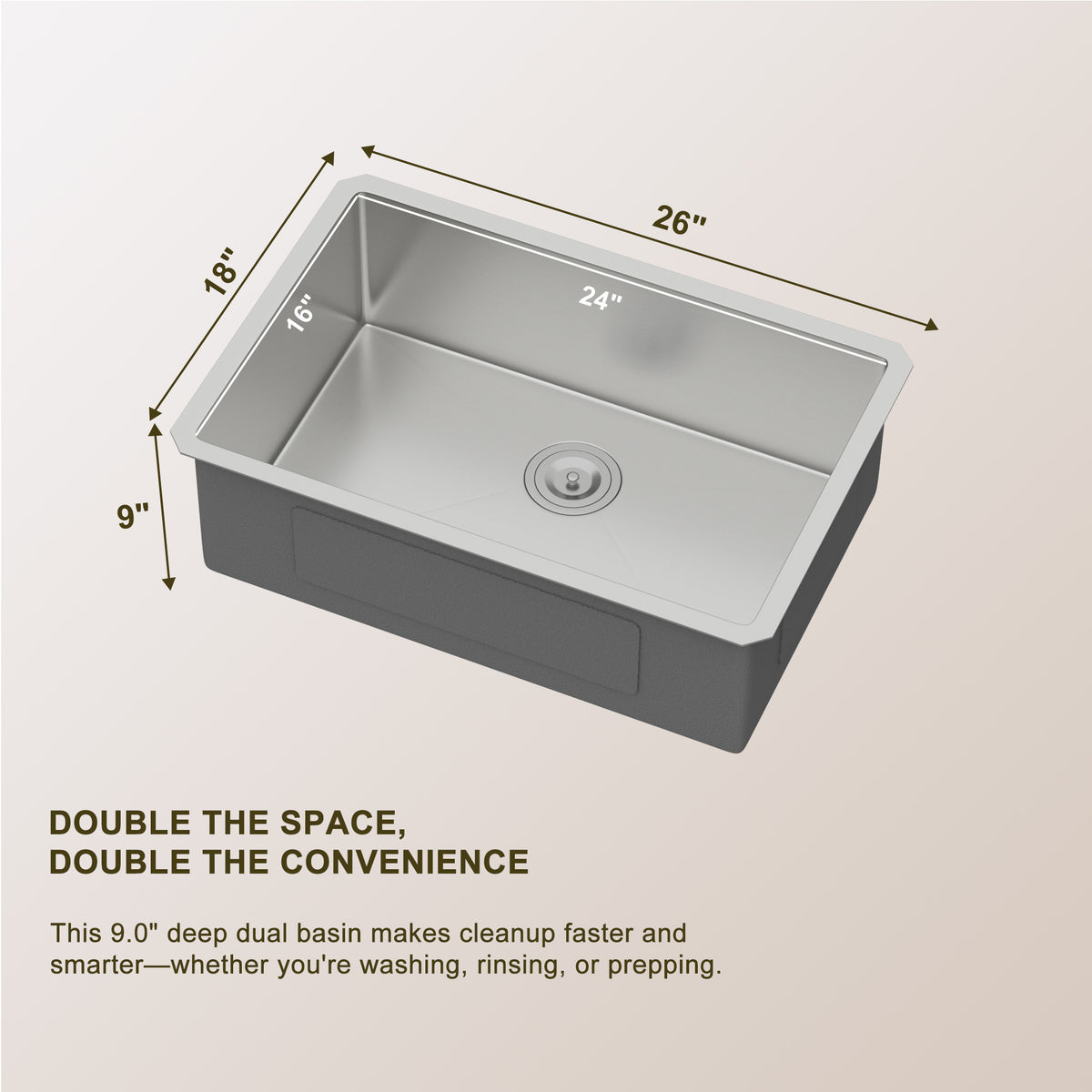 Logmey 26x18 Seamless Undermount Single Bowl Kitchen Sink