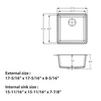 Logmey 17'' x 17'' Undermount Quartz Composite Bar Prep Sink Black