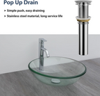 Logmey 16" Glass Bathroom Vessel Sink with Faucet and Pop up Drain Set,Countertop Round Bowl Glass Art Basin,Clear