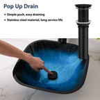Logmey 16" Square Tempered Glass Bathroom Vessel Sink Set with Faucet