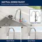 Logmey 33 Inch Topmount Kitchen Sink with Pull-Down Sprayer Faucet & Glass Rinser