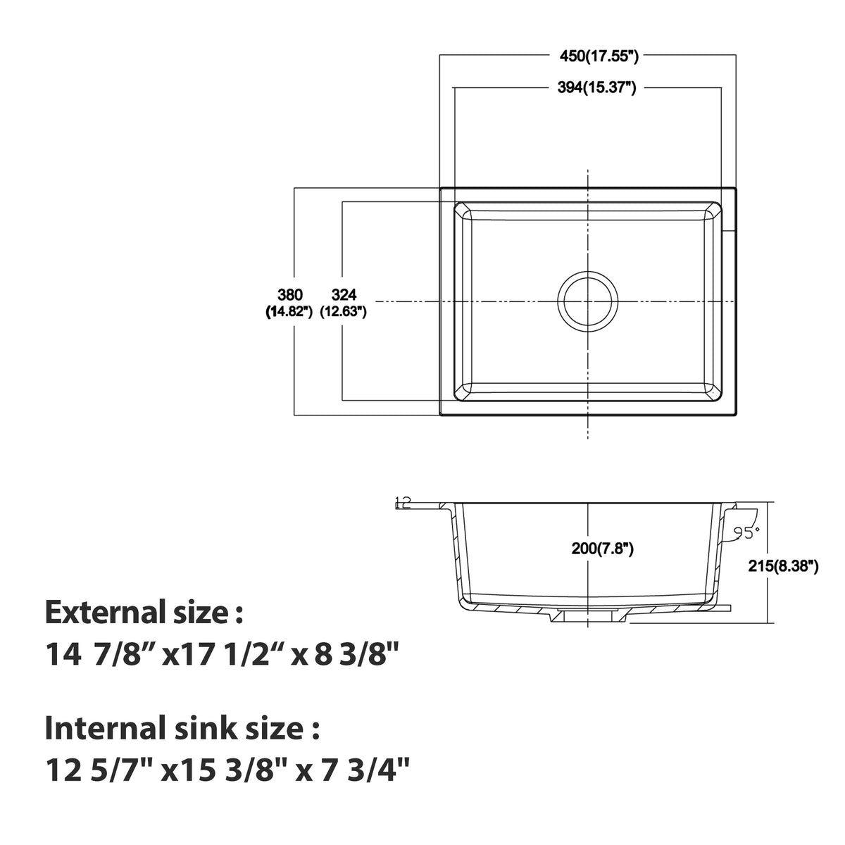 Logmey 15'' x 18'' Undermount Quartz Composite Bar Prep Sink Black
