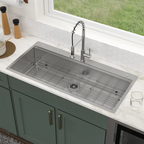Logmey 45'' Kitchen Sink - Drop-In Single Bowl R10 Round Corner - Silver Stainless Steel Workstation with Premium Mahogany Accessories