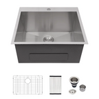 LOGMEY 22'' x 22''Drop-in Topmount Laundry Utility Sink - 16 Gauge Stainless Steel 12'' Extra Deep Single Bowl with Bottom Grid & Strainer