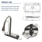 Logmey 33 Inch Topmount Stainless Steel Workstation Sink - Flying Rain Waterfall Pull-Down Faucet