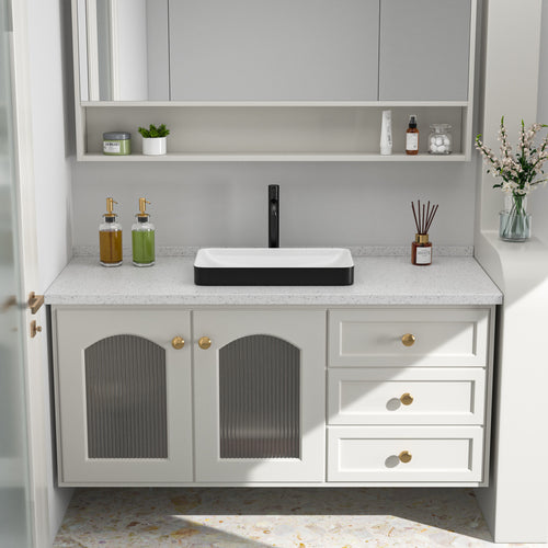 Logmey 19'' Semi-Recessed Vanity Basin - Black & White Rectangular Ceramic Sink