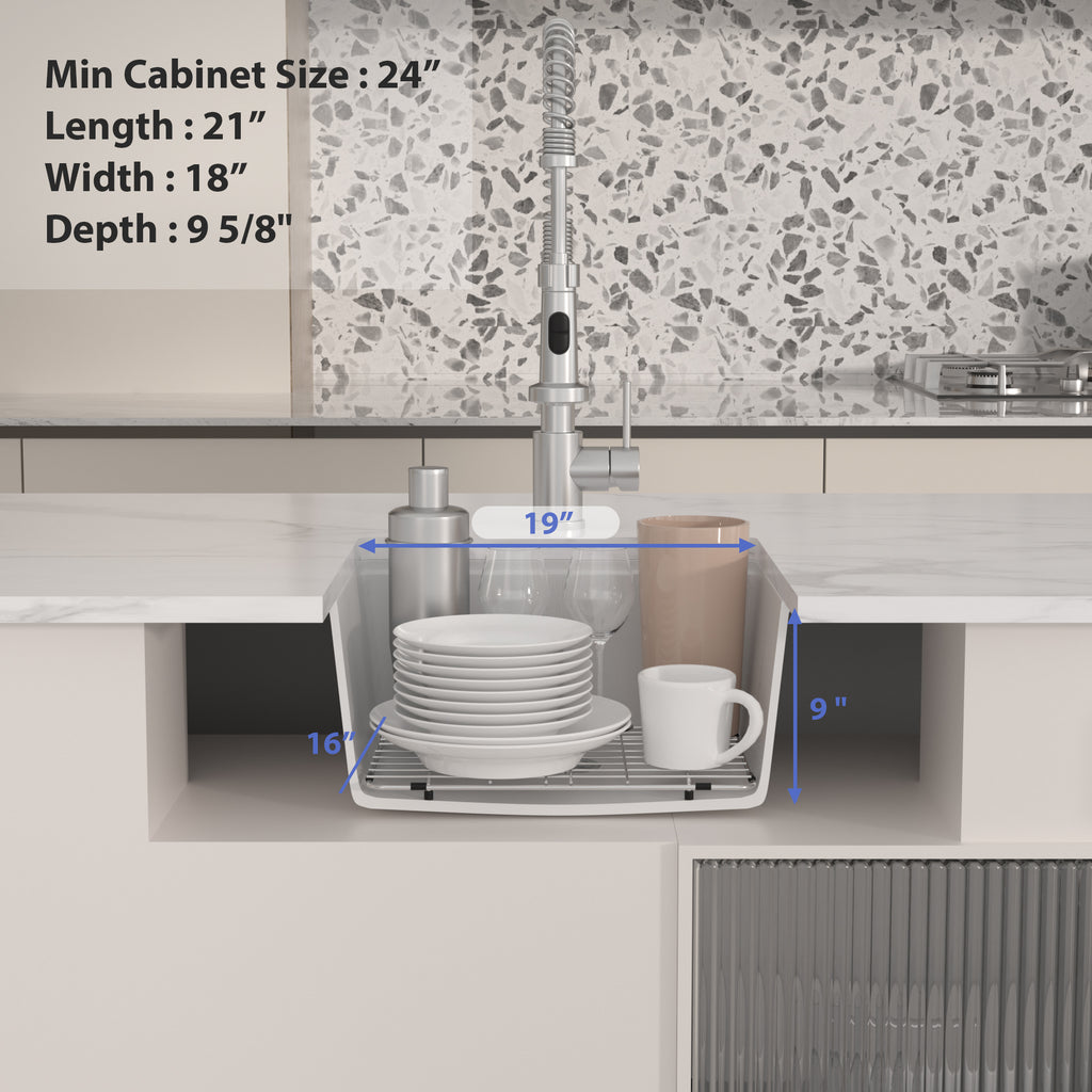 Logmey 21x18 Compact Undermount White Quartz Culinary Workstation Bar Prep Sink Combo