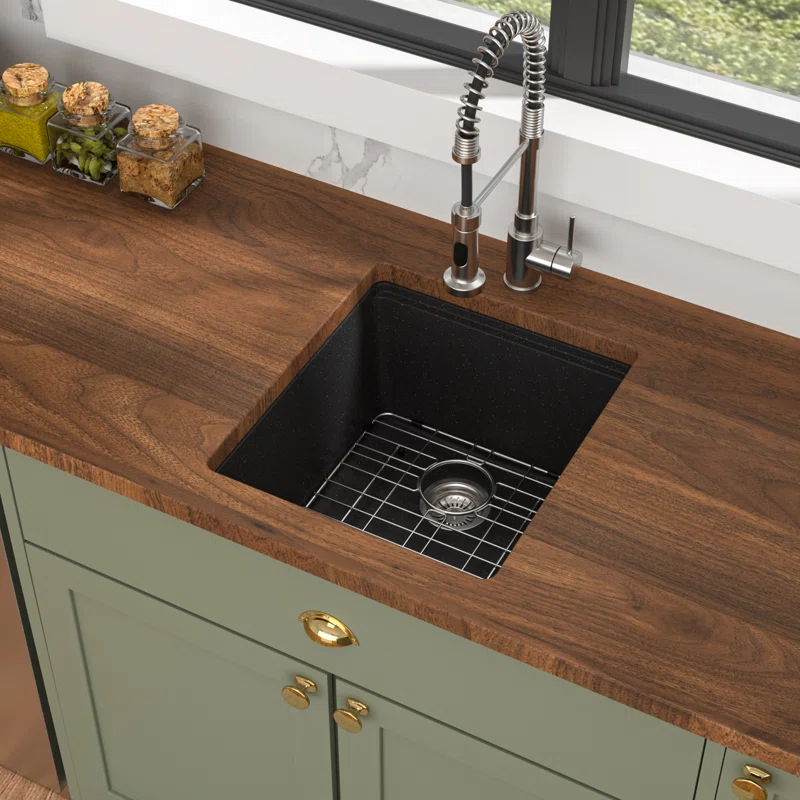 Logmey 17" Undermount Quartz Workstation Kitchen Sink - Black