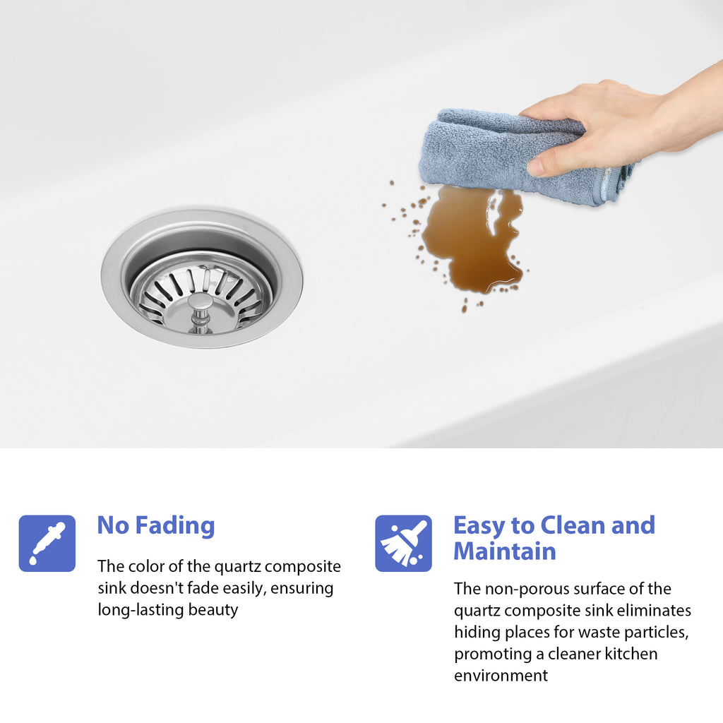 Logmey 32 Inch White Granite Composite Kitchen Sink Workstation