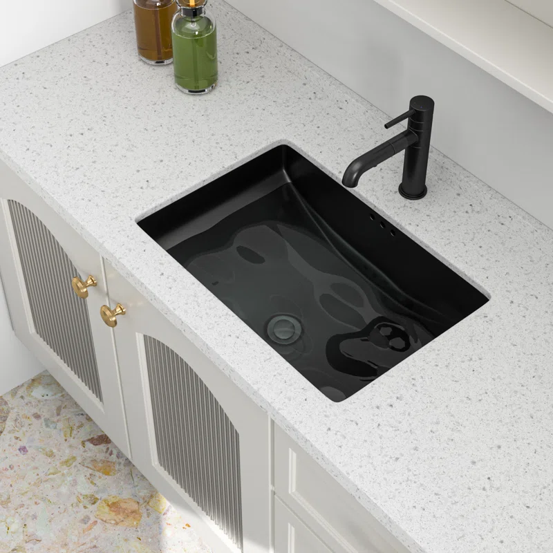 Logmey 21" Matte Black Undermount Bathroom Sink Rectangular Porcelain Lavatory Sink