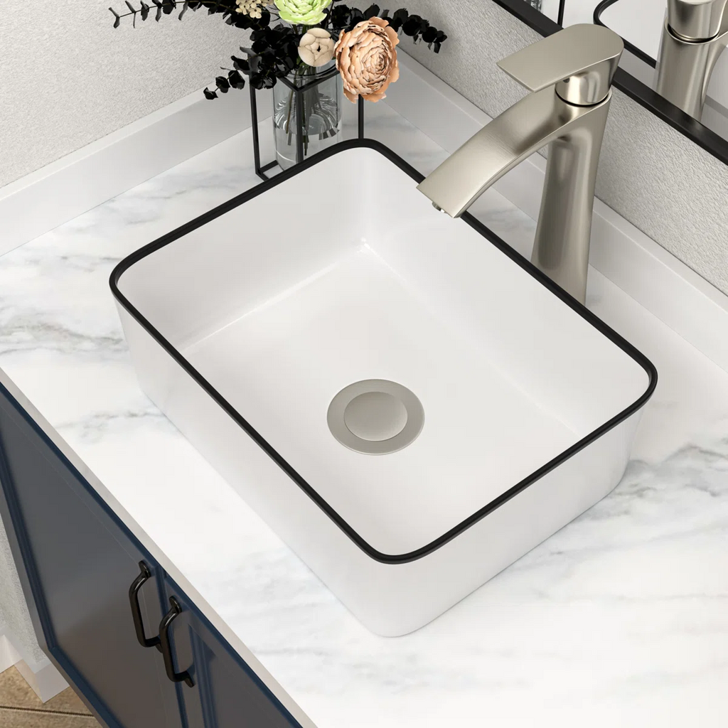 Logmey 16" x 12" Rectangular Bathroom Vessel Sink - Ceramic Above-Counter Vanity Art Basin