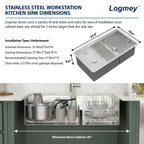 Logmey 33'' x 19'' Undermount 60/40 Double Bowl Workstation Kitchen Sink